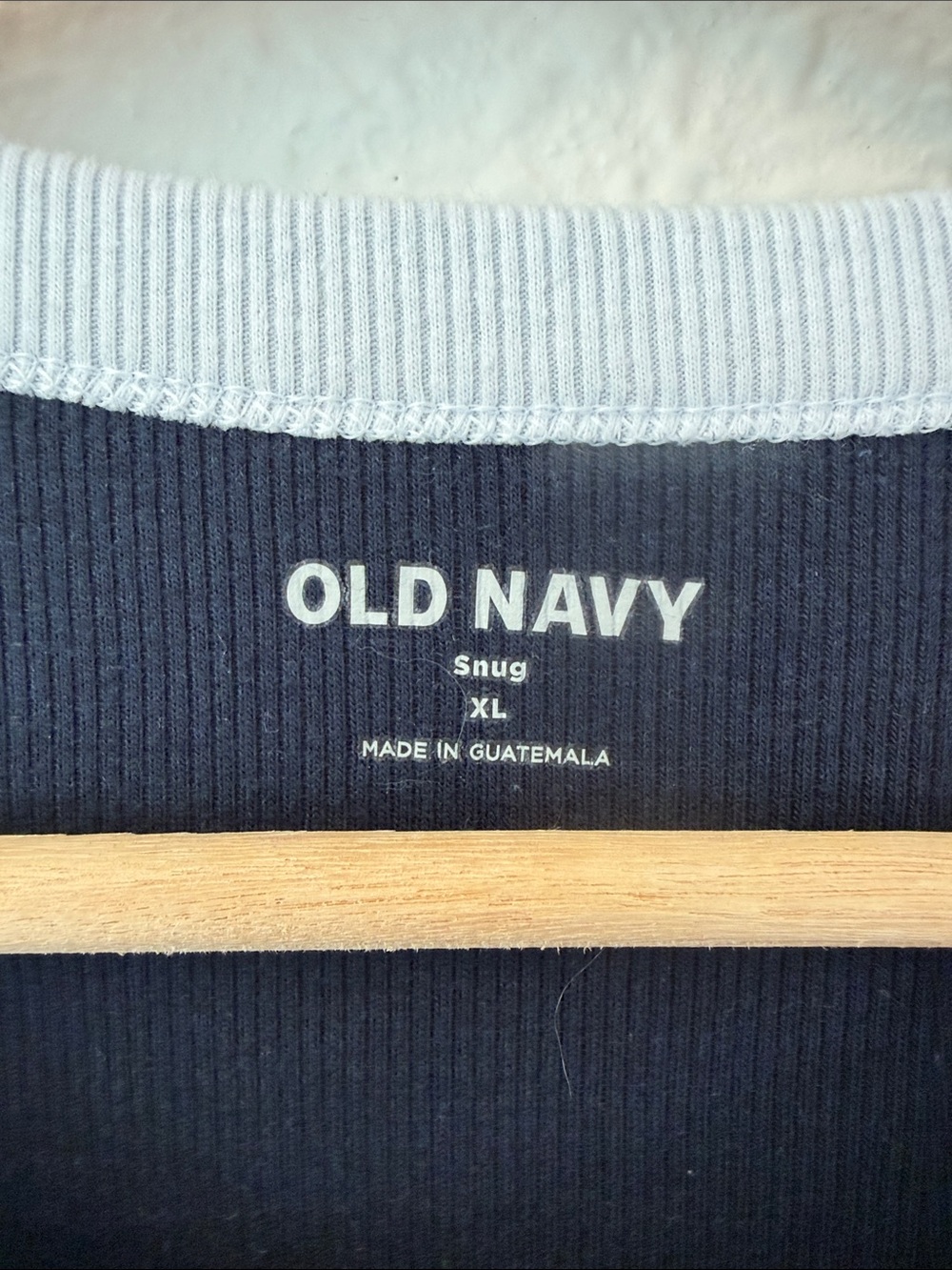 Old Navy Navy Tee with White Collar and Red Apple Accent - Picture 2 of 4